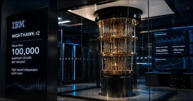 Cryogenic quantum computer with high-speed control electronics emphasizing rapid circuit execution.