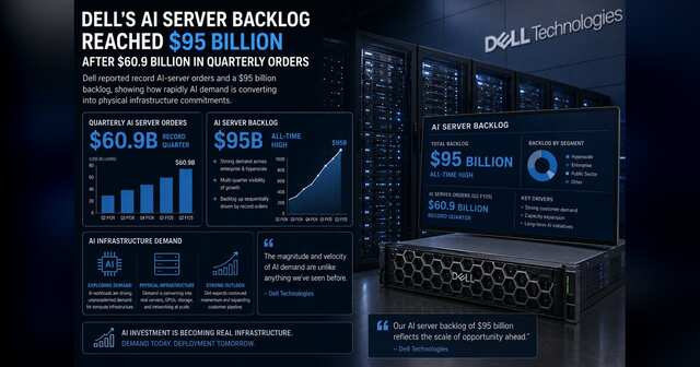 Rows of AI server racks under assembly with a large backlog of unfinished systems.