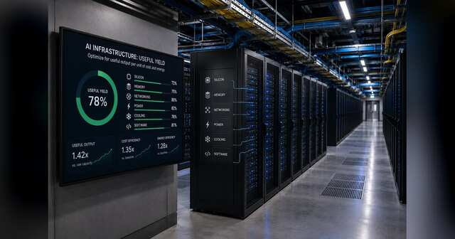 AI datacenter stack from silicon through memory, networking, cooling and power feeding useful compute output.