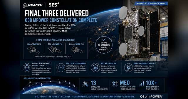 Multiple high-throughput communications satellites operating in medium Earth orbit.